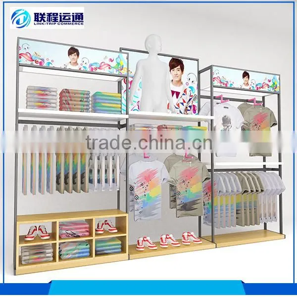 Hairline Brushed Metal Wooden Clothes Store Retail Display Rack photo-2