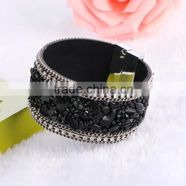 New Arrive Nature Stone Wide Crystal Velvet Magnetic Clasp Bracelet Bohemia Style For Women photo-5
