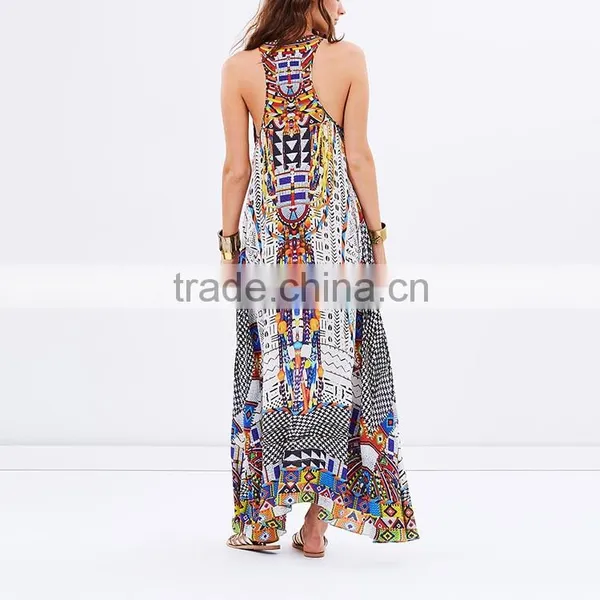 Asian Woman Clothing Sleeveless Kaftan Abaya Print Ethnic Maxi Dress photo-4