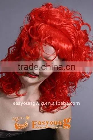 Long Red Halloween Wig With Horn, Cheap Party Hair Wig, Synthetic Hair Wig photo-3