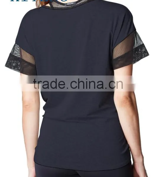 2016 Short Mesh Sleeve Top With Knotted Front Office In United States (USA)Small Minimum photo-3