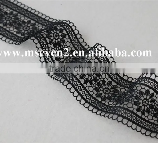 2016 Fashiona Design 100% Polyester Flower Lace in Black Embroidery Lace Trim Decoration Lace Trim for Clothing photo-4