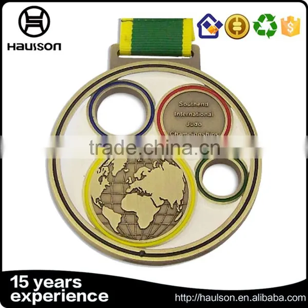 Wholesale Custom Hollow Out Stamping Soft Enamel Iron Zinc Alloy Antique Gold Plated Martial Sport Medal With Ribbon photo-2