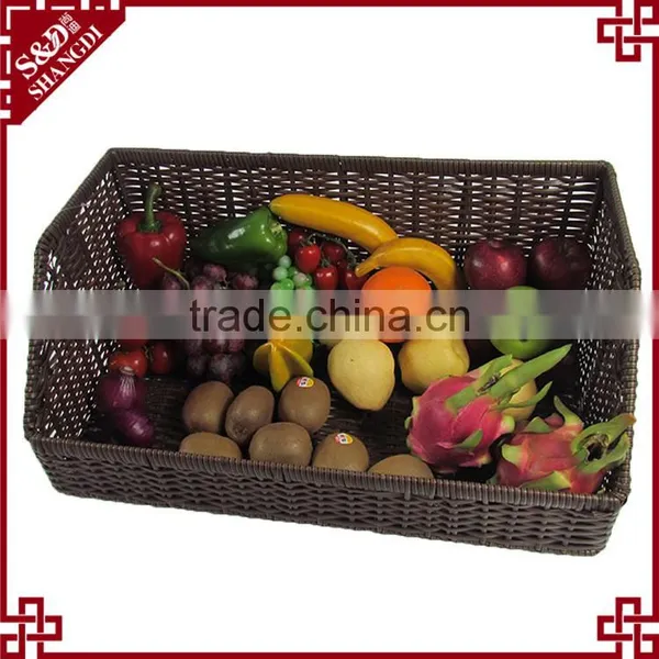 S&D Rectangular Supermarket pe Rattan Display Baskets for Produce Bread Basket Fruit Basket