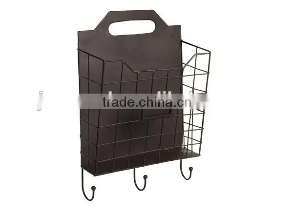 Vintage Wall Mounted Rustic Metal Wire Magazine Storage photo-2