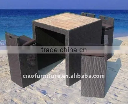 Wholesale Modern Wooden Top Rattan Base Bar Table and Chairs photo-5