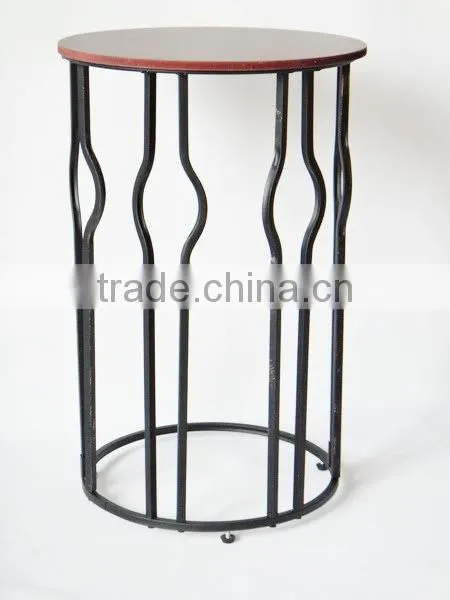 RH-4735 Gramercy Metal Sofa Side Table Wood Top Round Table photo-5