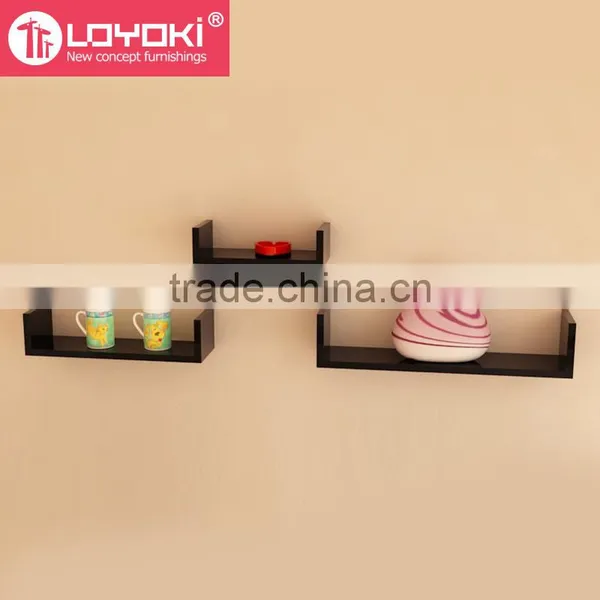 Eco-friendly Furniture Laminate Floating U Shelves Set of 3 Pieces Wood Wall Display Mount Shelf for Home Decoration photo-2