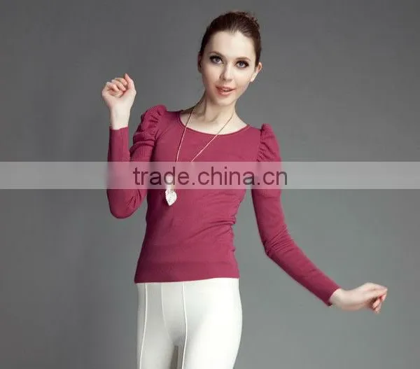 OEM Ladies Fashion Bubble Sleeve High-neck Solid Vantage Woman Slim Pullover Sweater