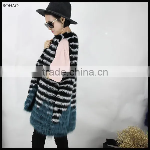European Style Best Quality Blue Faux Fur Vests For Women photo-6