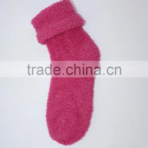 Anti Slip Polyester Chenille Cozy Fuzzy Folded Cuff Socks Women photo-6