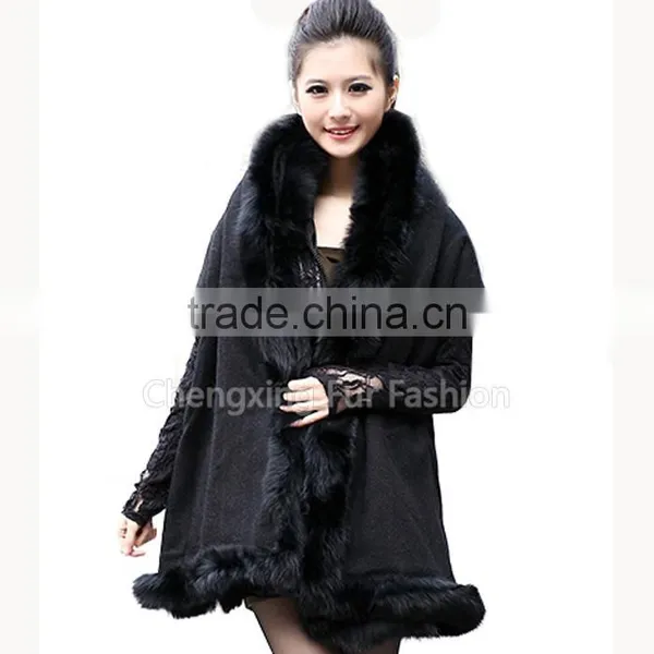 CX-B-P-25E 2016 New Product Fur Poncho Fur Cape With Fox Fur Trimmed photo-5