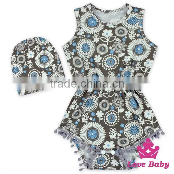 2LLY-090 Lovebaby Latest Sleeveless Printed Animals Pattern Summer Pom Pom Romper With Baby Hatbaby Jumpsuit Designs photo-3