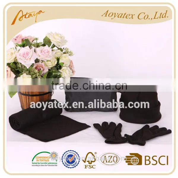 Knitted 100% Polyester Wholesale Fleece Winter Set Scarf Hat Glove photo-2