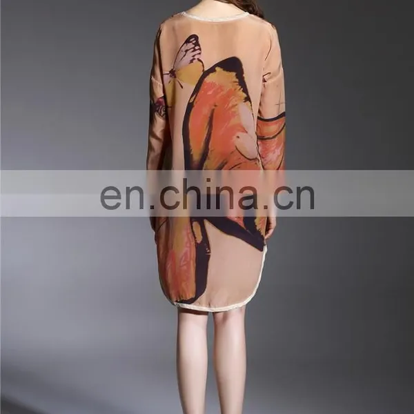 OEM/ODM Ladies Fashion Round Neck Butterfly Digital Printed Plus Size Long Sleeves Silk Blouse photo-6