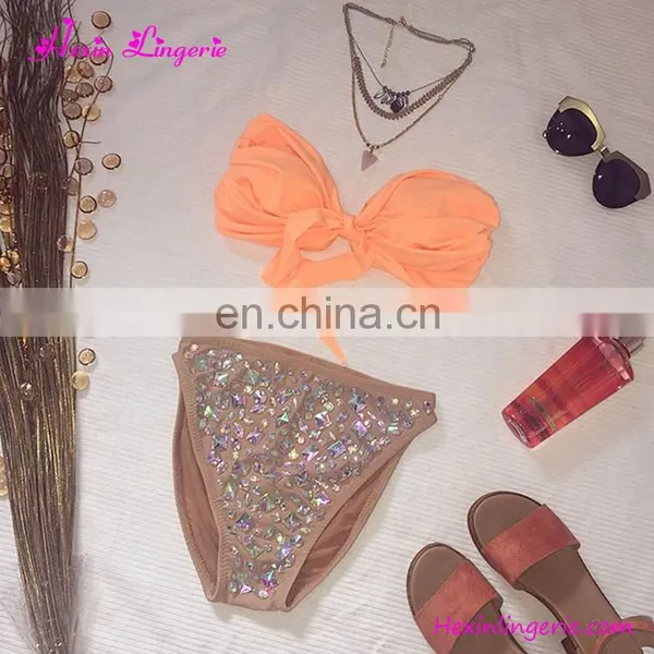 Wholesale Sexy High Waist Underwear Sequins Orange Woman Swimwear 2017 photo-3
