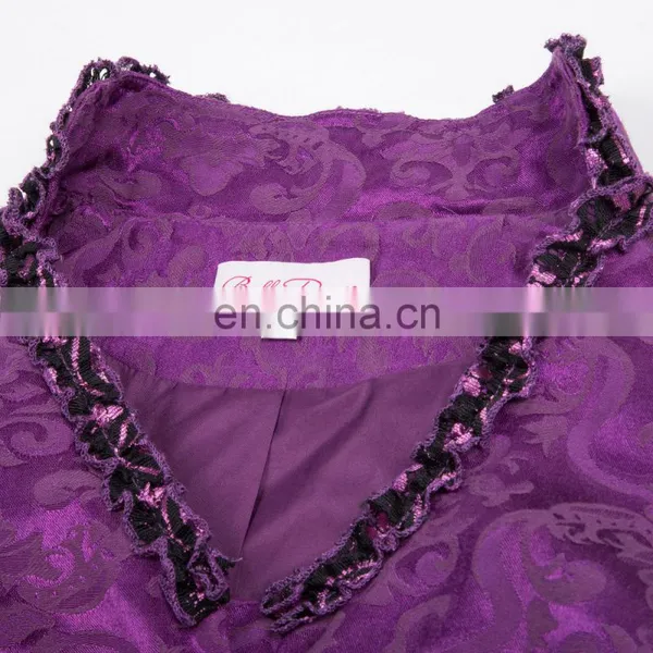 Belle Poque Women's Gothic Victorian Corset Style Lace Embellished V-Neck Jacquard Purple Coat Retro Vintage Tops BP000223-3 photo-3