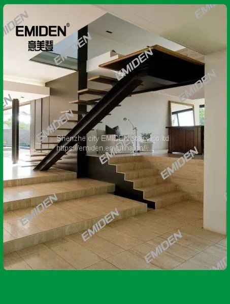 Shenzhen Yi Mei Deng Stairs Supply Indoor Straight Beams Steel Wooden Stairs Simple and Beautiful photo-2