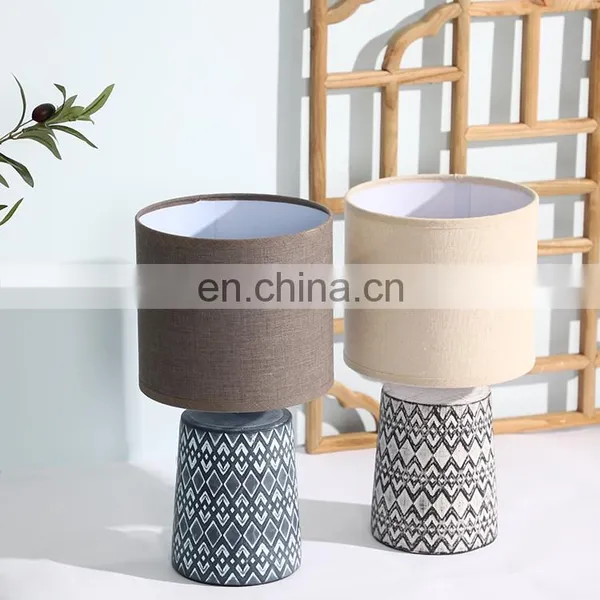 Wholesale Porcelain Cylinder Base Living Room Night Table Lamp Ceramic With Cloth Shade photo-5