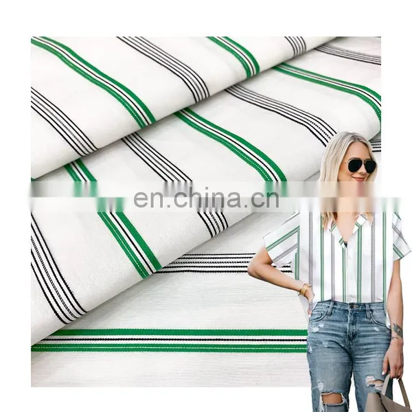 Rayon Nylon Cotton Polyester Spandex Bright Yarn Stripe Woven Fabric for Women Garment