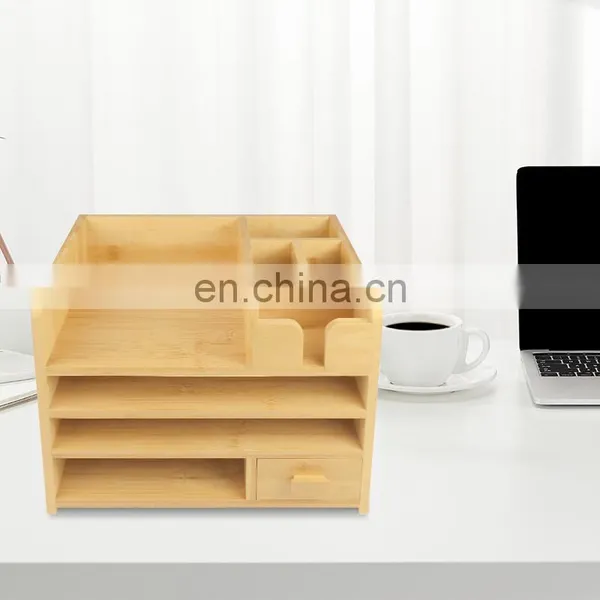 Makeup Organizer Bamboo Wood Vanity Countertop Organizer Cosmetic Jewelry Storage Tray With Drawers for Bathroom photo-5