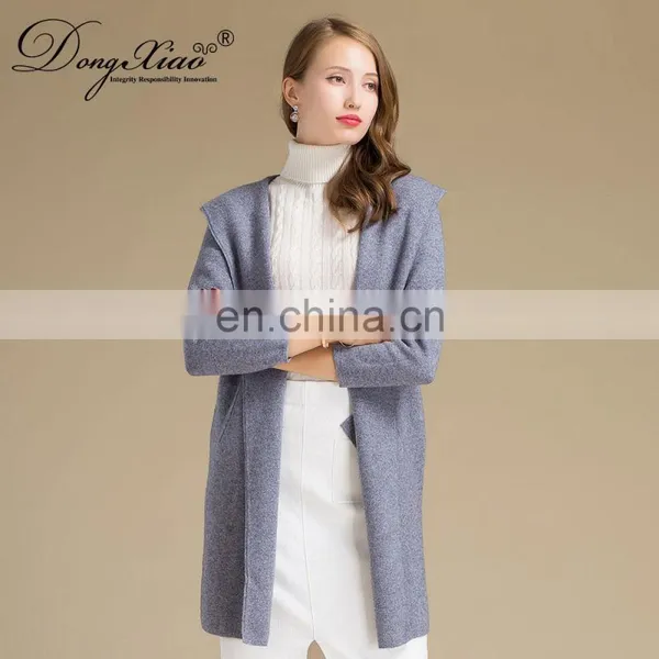 Casual Vintage Women's Winter Coat Custom Knitted Pure Cashmere Cardigan With Hood Winter Sweater photo-2