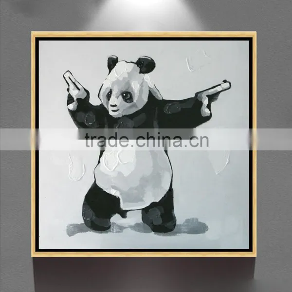 Hand Painted Canvas Decoration Framed Wall Art Gunners Panda Oil Painting YB-35