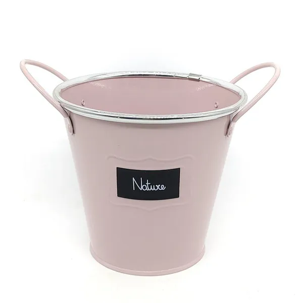 Macaron Double‑Handled Metal Planter Bucket With Nature Label, Iron Storage Pail for Succulents Home Decor