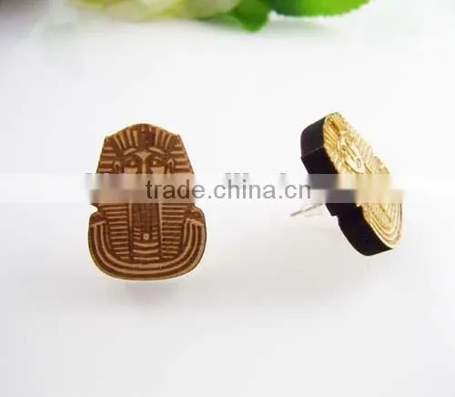 Good Quality HIP HOP WOOD Earrings Egytian Pharaoh Wooden Charm Post Pin Type photo-5