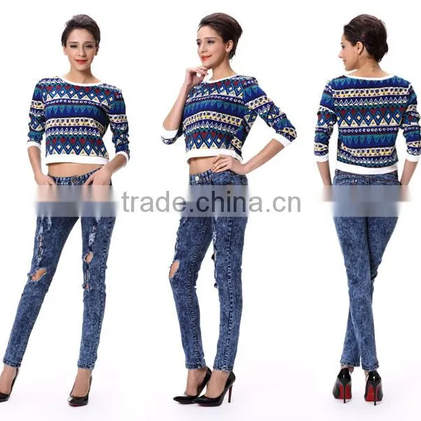 New Lady Women's Rainbow Printed O-Neck Long Sleeves Tops Blouses photo-4