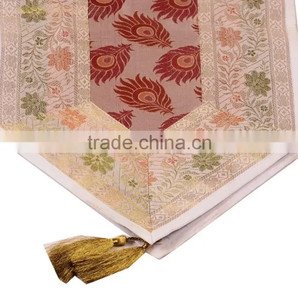 Indian Silk Table Runner With 6 Place Mats & 6 Coaster in Blue Color Size 16*62 photo-4