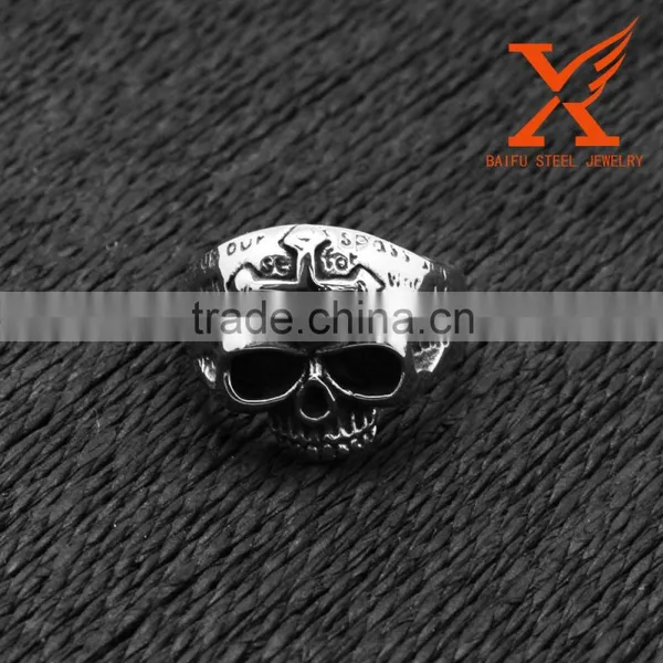 In Stock Stainless Steel Vintage Gothic Cross Silver Skull Ring photo-3