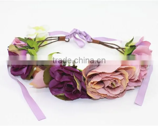 Elegant Girls Fabric Rose Flower Bando Lace-up Flower Headband photo-3