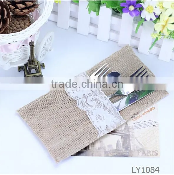 IN STOCK HandMade Wedding Natural 27*18cm Burlap Holder Pocket photo-6