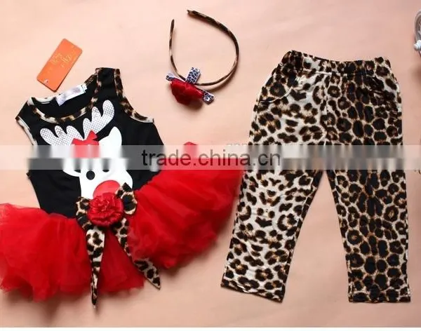 2015 Party Dress 2 Pcs Leopard Pants Fashion Newborn Christmas Baby Girl Outfit photo-2