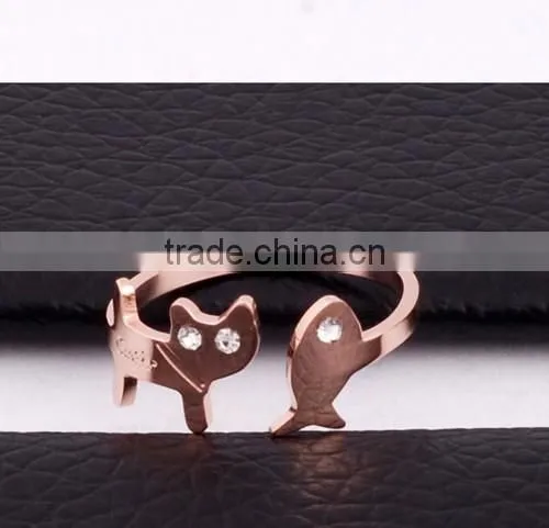 Fashion Cute Stainless Steel Rose Gold Diamond Ring