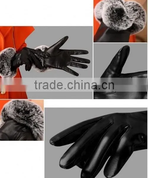 2016 Fashionable Woman Leather Gloves Beautiful Fur Woman Leather Gloves photo-6