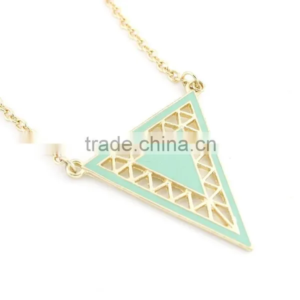 Simple Mint Green Enamel Triangle Pendant Necklace, Neckles Jewelry Wholesale, photo-4