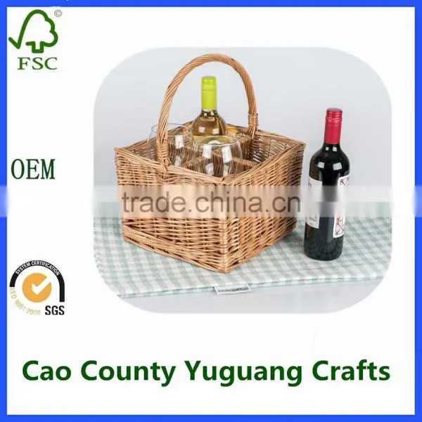 Natural Wicker Wine Bottle Carrier Woven Willow Carry Crate With 4 Compartments photo-2
