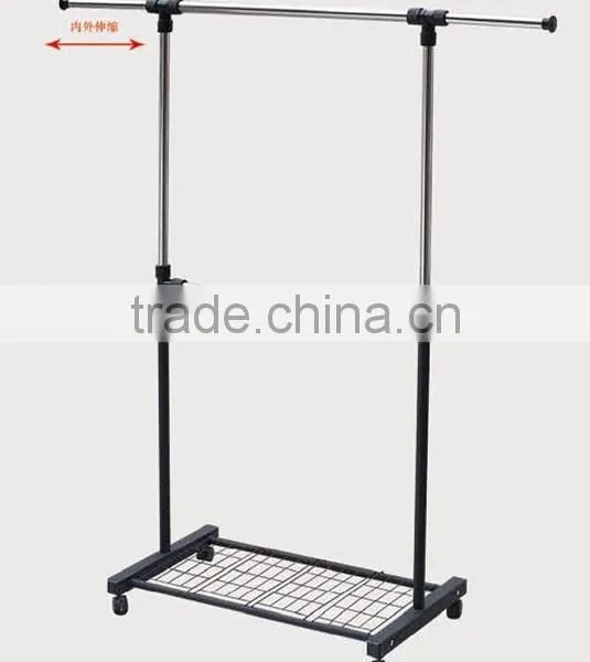 Double Adjustable Telescopic Rolling Clothing Rack With Shoes Storage Shelf photo-2