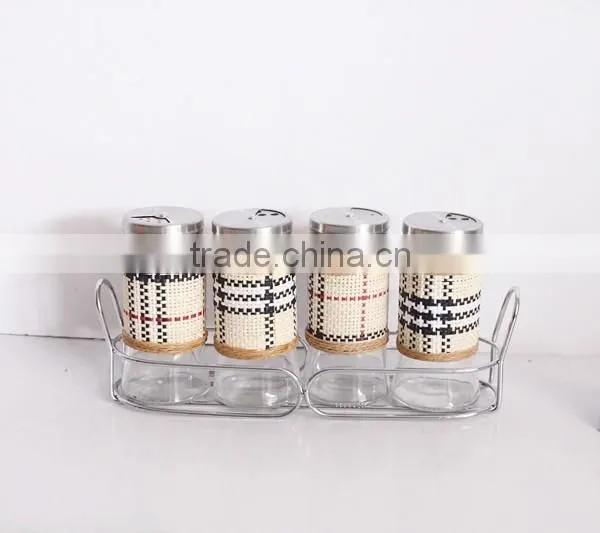 Metal Coated Glass Salt and Pepper Shaker With Metal Rack photo-6