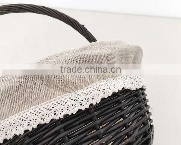 Handled Fancy Black Small Wicker Gift Basket With Liner photo-3