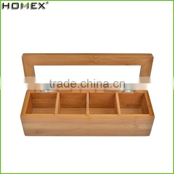 2017 Hot Selling 4 Equally Divided Compartments Nice Bamboo Tea Storage Box/Homex_Factory photo-2