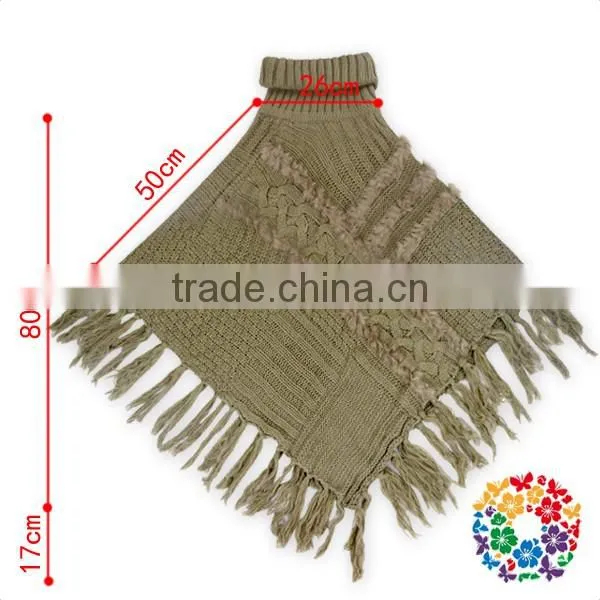 Warm Winter Wear Women's Cape Wool Knitting Fringe High Collar Shawl photo-3