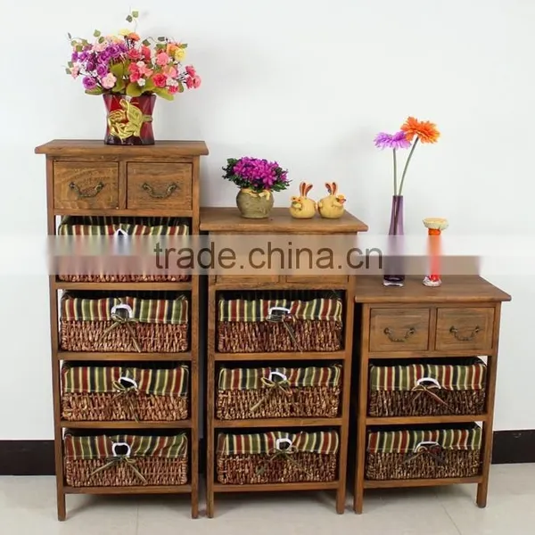 Shabby Chic Wooden Sotorage Wicker Caninet With 5 Drawers photo-5