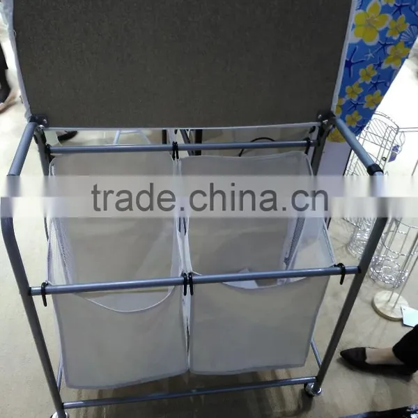 Hotel and Home Usage Triple Laundry Sorter With Ironing Board/3 Lift-off Fableable Landry Sorter photo-2