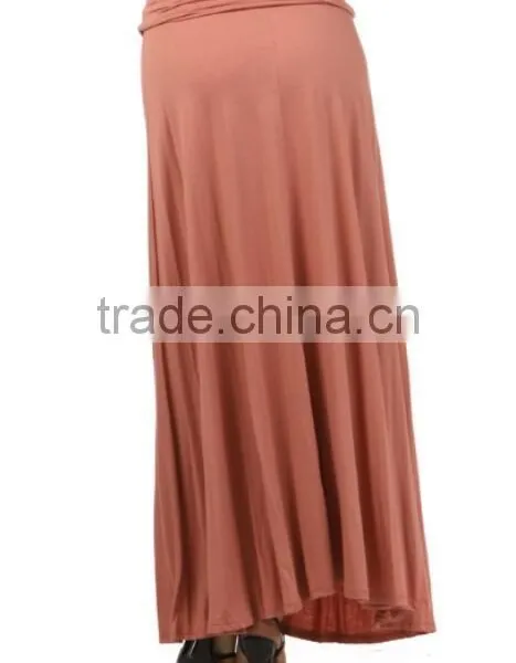 95% RAYON 5% SPANDEX LOOSE FIT SWING SHIFT MAXI PLAIN JERSEY SKIRTS SOLID FULL LENGTH SKIRT WITH BANDED WAIST photo-4