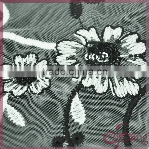 Vine Flower Embroidery French Lace Fabric, Mesh Embroidered Sequin Fabric for Dress photo-6
