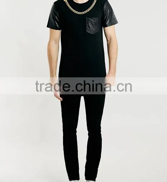 Latest Hip Hop Extra Long Leather Sleeve Tshirt Wholesale photo-4