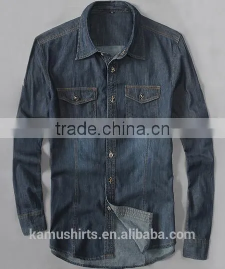 Mens Denim Shirt Long Sleeve Washed Denim Shirts Two Pockets Denim Shirts photo-3